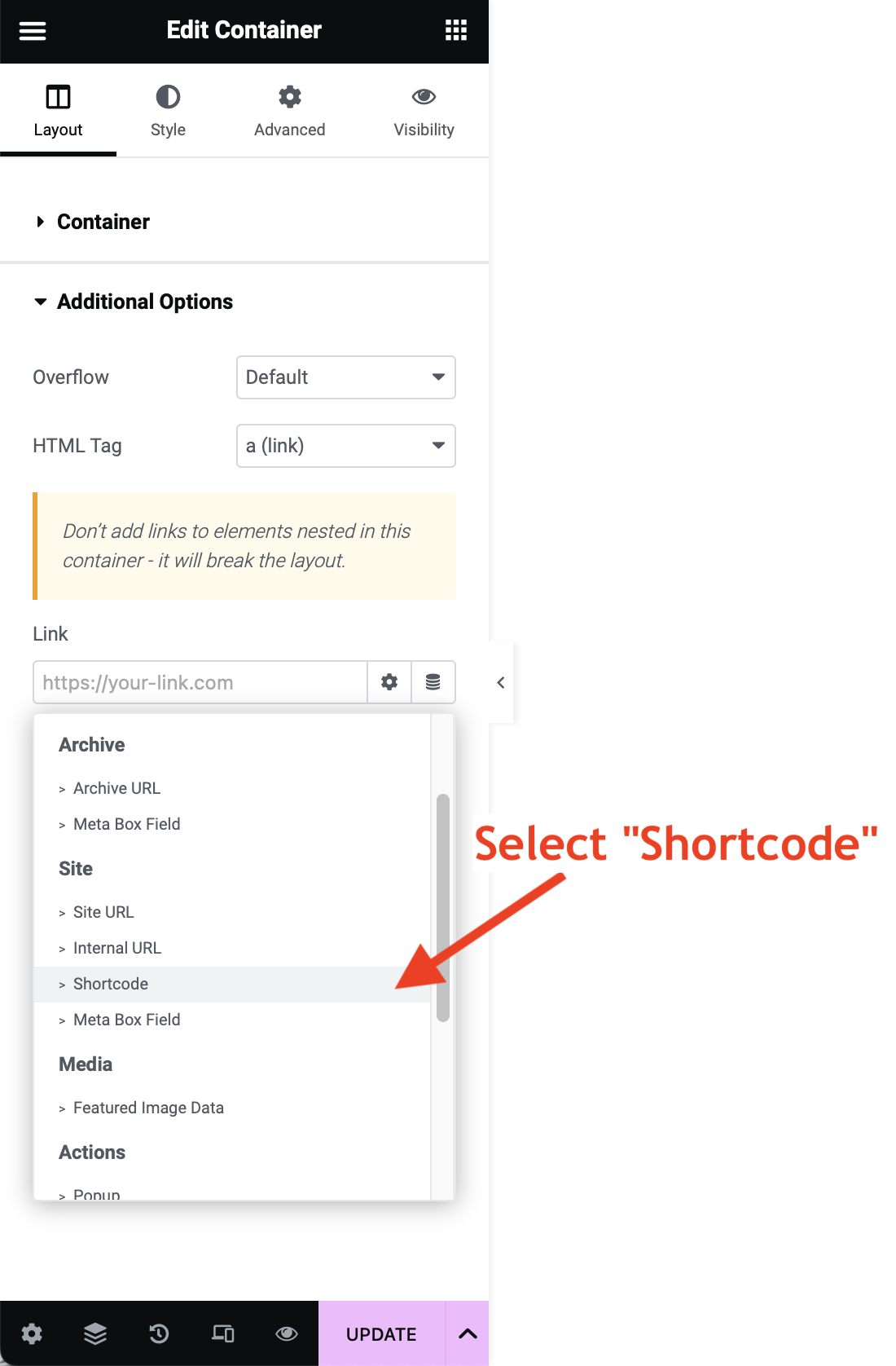 selecting shortcode